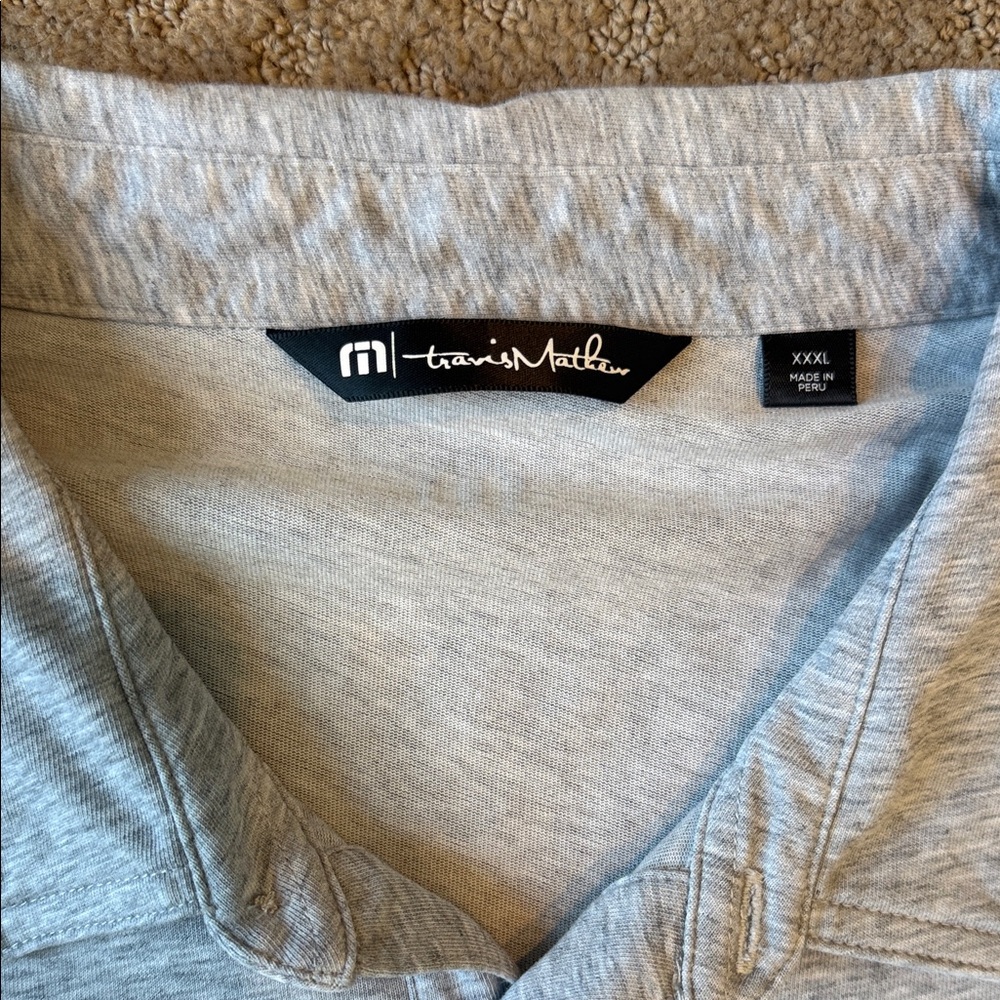 Travis Mathew Light Gray Polo with Blue Stripes 3XL - Picture 2 of 2